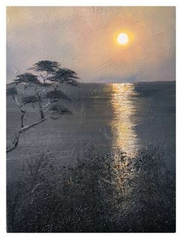 Painting titled "Sérénité au Clair d…" by Déhia Rabia, Original Artwork, Oil Mounted on Wood Stretcher frame