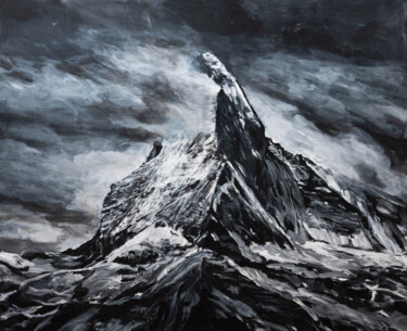 Painting titled "Le Cervin 2" by Lenopart, Original Artwork, Acrylic Mounted on Wood Stretcher frame