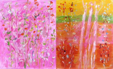 Peinture intitulée "Pink Spring + Djinns" par Jean Mirre, Œuvre d'art originale, Huile