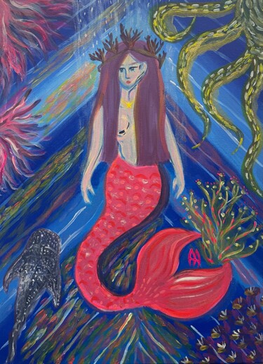 绘画 标题为“Amphitrite” 由Aurelie Assemat, 原创艺术品, 丙烯 安装在木质担架架上
