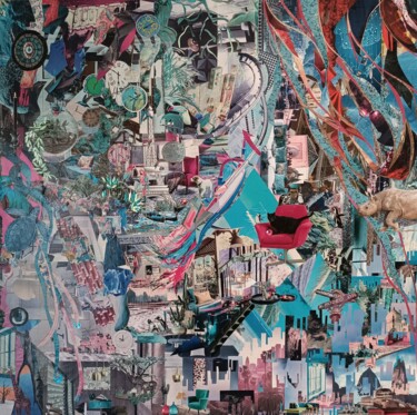 Collages titled "Détour" by Fc, Original Artwork, Collages Mounted on Wood Stretcher frame