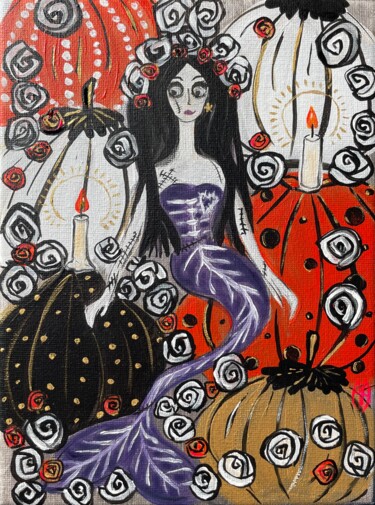 绘画 标题为“La sirène d'Hallowe…” 由Aurelie Assemat, 原创艺术品, 丙烯 安装在木质担架架上