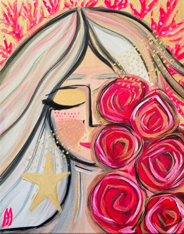 绘画 标题为“Les roses” 由Aurelie Assemat, 原创艺术品, 丙烯 安装在木质担架架上