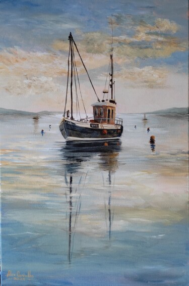 Painting titled "Entre o céu e o mar" by Alex Carvalho, Original Artwork, Acrylic Mounted on Wood Stretcher frame