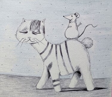 Disegno intitolato "Catsegory Vol.I - 3…" da Milto Sideris, Opera d'arte originale, Biro
