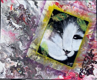 Schilderij getiteld "Plume" door Val' Sagnier, Origineel Kunstwerk, Acryl Gemonteerd op Frame voor houten brancard