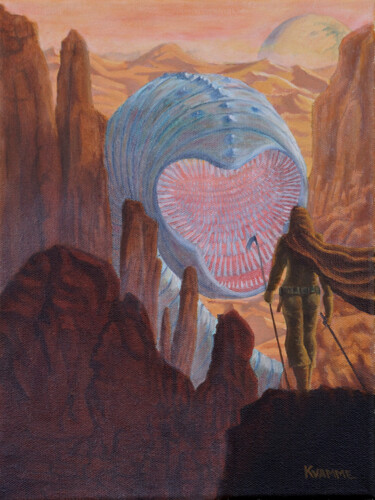绘画 标题为“Shai-hulud, the Gre…” 由Ken Kvamme, 原创艺术品, 油 安装在木质担架架上