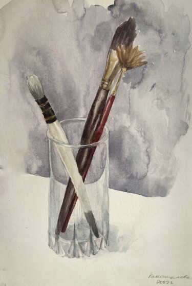 Brushes in a glass 2 「Brushes in a glass 2」というタイトルの絵画 Daria Kamishanovaによって, オリジナルのアートワーク, 水彩画