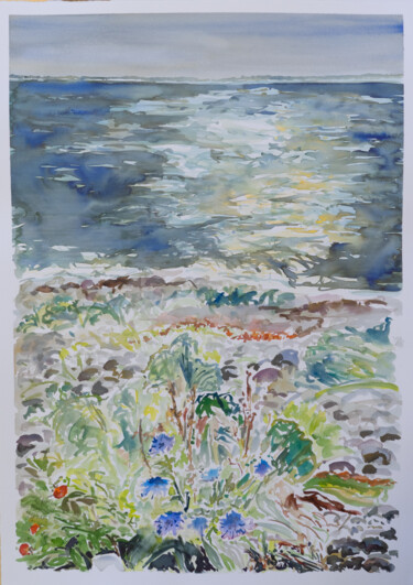 Wegwarte / Jørbæk Strand / Ærø Schilderij getiteld "Wegwarte / Jørbæk S…" door Ute Meyer, Origineel Kunstwerk, Aquarel