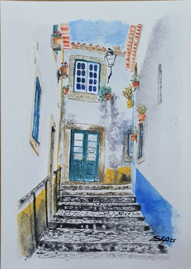 "Rua antiga de Óbidos" başlıklı Tablo São Vieira tarafından, Orijinal sanat, Suluboya