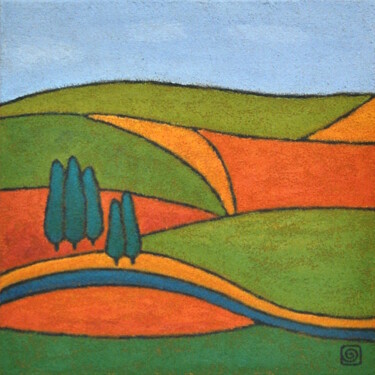 Geometric Landscape 绘画 标题为“Geometric Landscape” 由Anni Tait, 原创艺术品, 丙烯 安装在木质担架架上