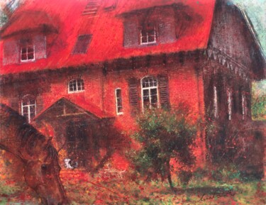 绘画 标题为“Red Haus” 由Sergej Pisarenko, 原创艺术品, 丙烯 安装在木质担架架上