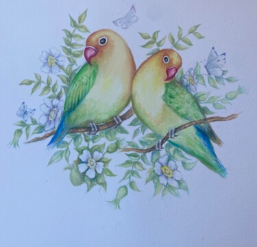 "Lovebirds" başlıklı Tablo Ekaterina Egorova tarafından, Orijinal sanat, Suluboya