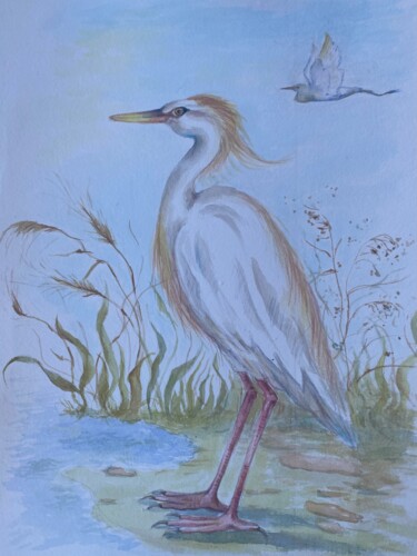 Malerei mit dem Titel "Tropical heron" von Ekaterina Egorova, Original-Kunstwerk, Aquarell