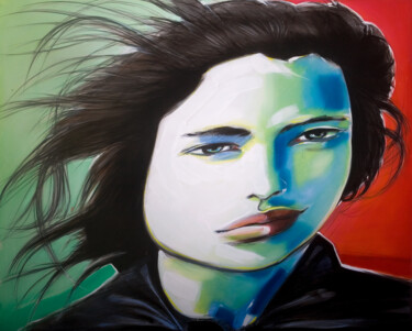 Schilderij getiteld "J'arrive A.M.5" door Gerard Devos, Origineel Kunstwerk, Olie Gemonteerd op Frame voor houten brancard