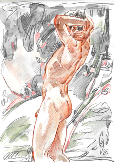 Zeichnungen mit dem Titel "Towards the wind" von Sergey Sovkov, Original-Kunstwerk, Aquarell
