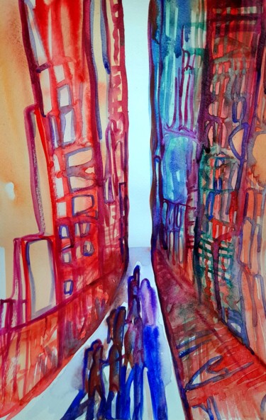 绘画 标题为“They're leaving cit…” 由Alexey Zhucovsky, 原创艺术品, 水彩