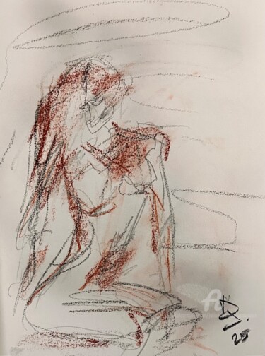 图画 标题为“Sanguine femme dans…” 由Julien Danaux (Artdanaux), 原创艺术品, 铅笔