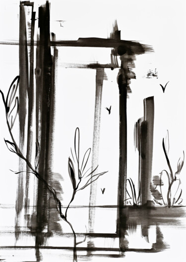 Painting titled "Windows to the gard…" by Daridizain.Art, Original Artwork, Ink
