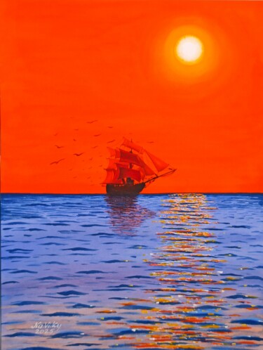 Painting titled "Golden Horizons" by Natalia Buhaienko, Original Artwork, Watercolor