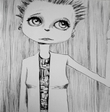 Desenho intitulada "Big eyed - 33" por Milto Sideris, Obras de arte originais, Canetac de aerossol