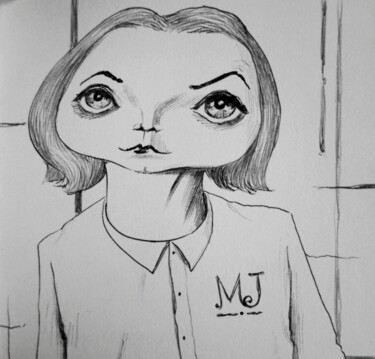 Drawing titled "Big eyed - 53" by Milto Sideris, Original Artwork, Ballpoint pen