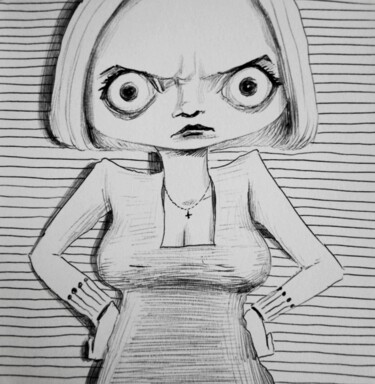 Disegno intitolato "Big eyed - 63" da Milto Sideris, Opera d'arte originale, Biro