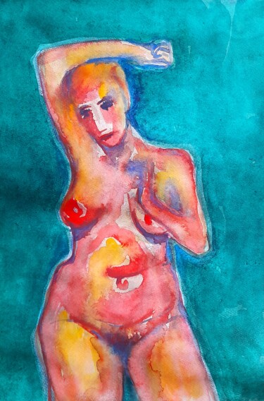 Woman in nature 绘画 标题为“Woman in nature” 由Alexey Zhucovsky, 原创艺术品, 水彩