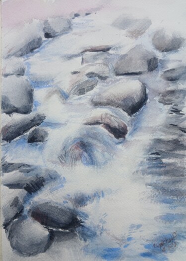 Painting titled "Les eaux du Luech" by Eve Elikoff, Original Artwork, Watercolor