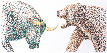Bull and Bear "Bull and Bear" başlıklı Tablo Anatoli Voznarski tarafından, Orijinal sanat, Akrilik