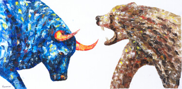 Market Bull vs.. Bear 绘画 标题为“Market Bull vs.. Be…” 由Anatoli Voznarski, 原创艺术品, 丙烯 安装在木质担架架上
