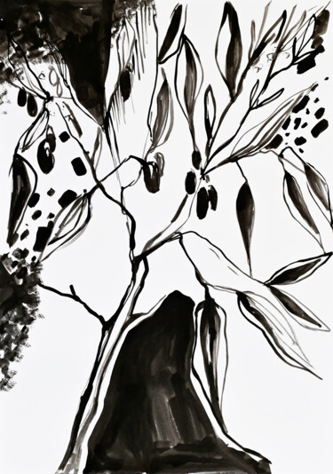 Painting titled "Olive branch" by Daridizain.Art, Original Artwork, Ink