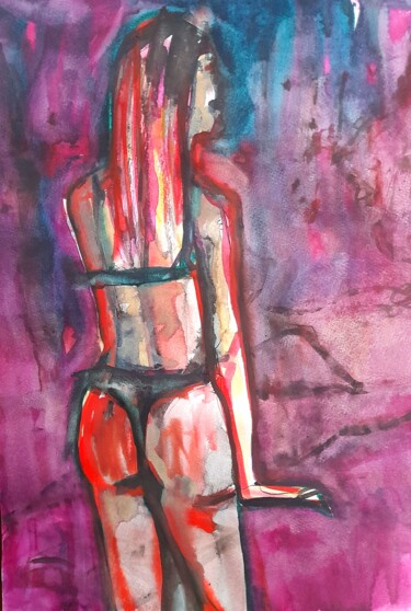 In the dark room Painting titled "In the dark room" by Alexey Zhucovsky, Original Artwork, Watercolor
