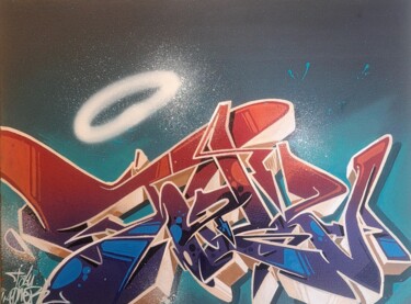 「Piece wildstyle」というタイトルの絵画 Taluによって, オリジナルのアートワーク, スプレー式塗料 ウッドストレッチャーフレームにマウント