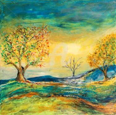 Peinture intitulée "La vie au fil des s…" par Françoise Dugourd-Caput, Œuvre d'art originale, Huile Monté sur Châssis en bois