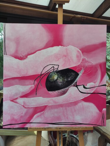 Painting titled "Miss Coléoptèra" by Patricia Rospert, Original Artwork, Oil Mounted on Wood Stretcher frame