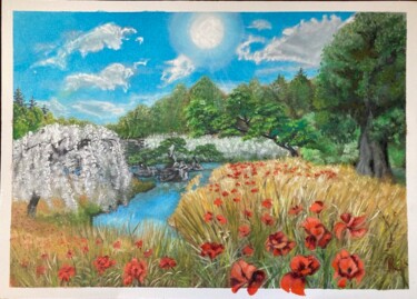 Malarstwo zatytułowany „garden in summer” autorstwa Radan As, Oryginalna praca, Olej Zamontowany na Karton