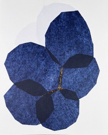 Collages titled "REFLETS BLEUS" by Aude De Saint-Sulpice, Original Artwork, Collages Mounted on Cardboard