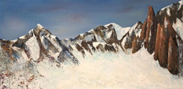Peinture intitulée "Massif du Mont-Blan…" par Cécile Delaveau, Œuvre d'art originale, Huile Monté sur Châssis en bois