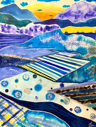 Schilderij getiteld "CouleurLand 2" door Jean Marc Collombat, Origineel Kunstwerk, Aquarel
