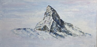 Painting titled "Sa Majesté Le Cervin" by Cécile Delaveau, Original Artwork, Acrylic Mounted on Wood Stretcher frame