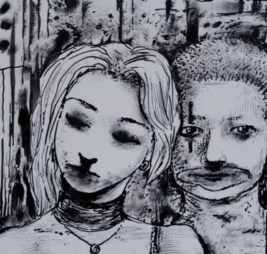 Dessin intitulée "Cliff the clown" par Milto Sideris, Œuvre d'art originale, Encre