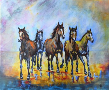 「Echo d'une chevauch…」というタイトルの絵画 Marie-Laure Tournierによって, オリジナルのアートワーク, アクリル ウッドストレッチャーフレームにマウント