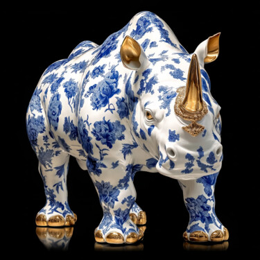 "Delftware rhino wit…" başlıklı Dijital Sanat By Renzo tarafından, Orijinal sanat, AI tarafından oluşturulan görüntü