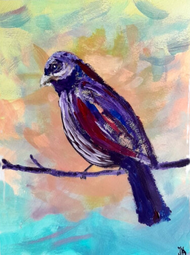 Peinture intitulée "Oiseau sur une bran…" par Isabelle Martinez, Œuvre d'art originale, Acrylique Monté sur Châssis en bois