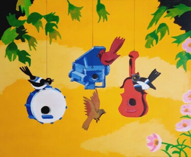 Fais comme l' oiseau....Michel Fugain Schilderij getiteld "Fais comme l' oisea…" door Daniel Garcia (Léo), Origineel Kunstwerk, Acryl
