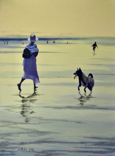 「Vers l'horizon」というタイトルの絵画 Nathalie Si Piéによって, オリジナルのアートワーク, オイル ウッドパネルにマウント