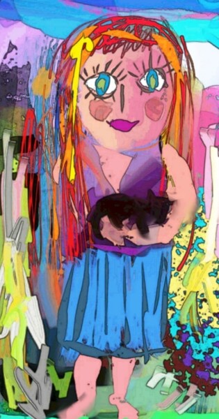 Arts numériques intitulée "La fillette et son…" par Jacky Patin, Œuvre d'art originale, Peinture numérique