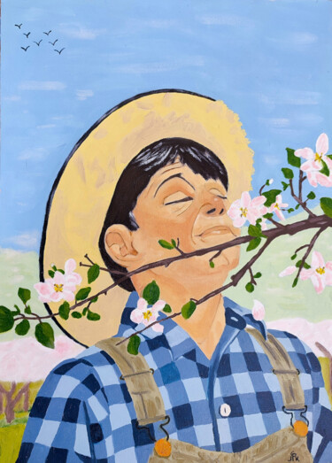 Painting titled "C'est le printemps" by Phijk, Original Artwork, Oil Mounted on Wood Stretcher frame