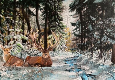 Painting titled "in the silence of t…" by Radan As, Original Artwork, Acrylic Mounted on Cardboard